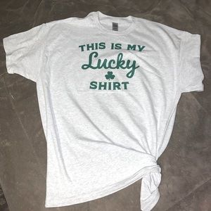 White tee with St Patricks Day green screen print